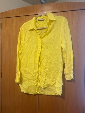ZARA Bright Yellow Linen Button-Up Shirt